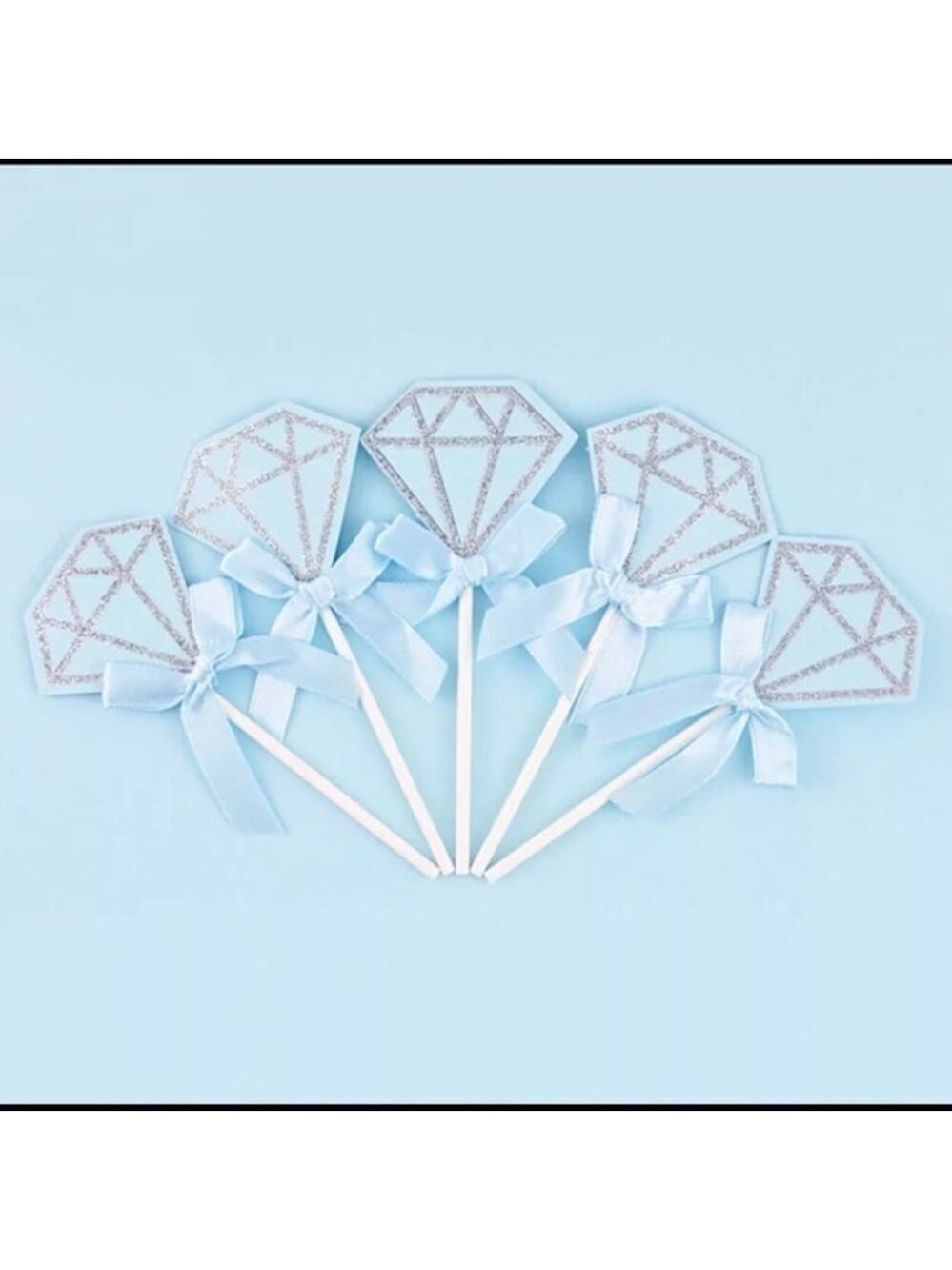 10pc Blue Diamond Silver Glitter Cupcake Toppers - Picture 1 of 1